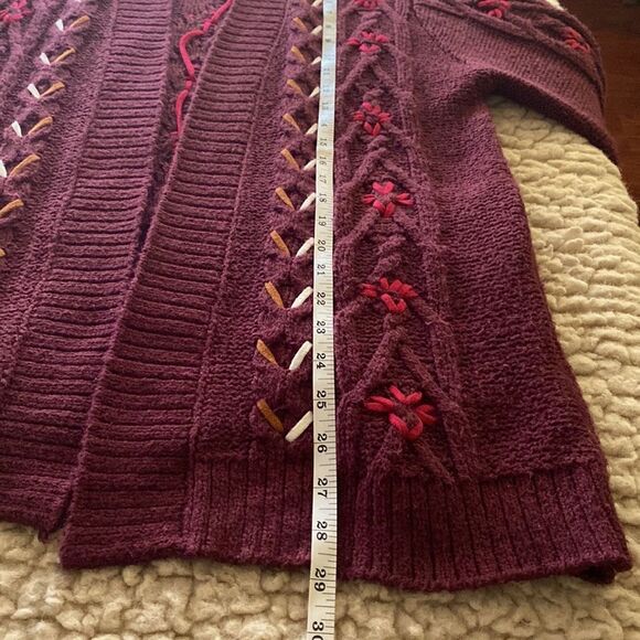 Shyanne Maroon Long Sleeve Cotton Blend Embroidered Open Knit Cardigan Size M - Picture 10 of 10